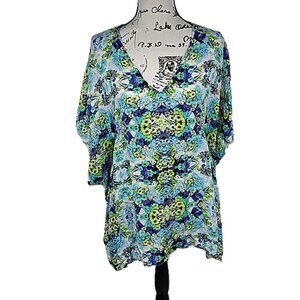 Michael Kors Swim Cover Up Turquoise Floral Beach Swim Vacation Womens Size XS